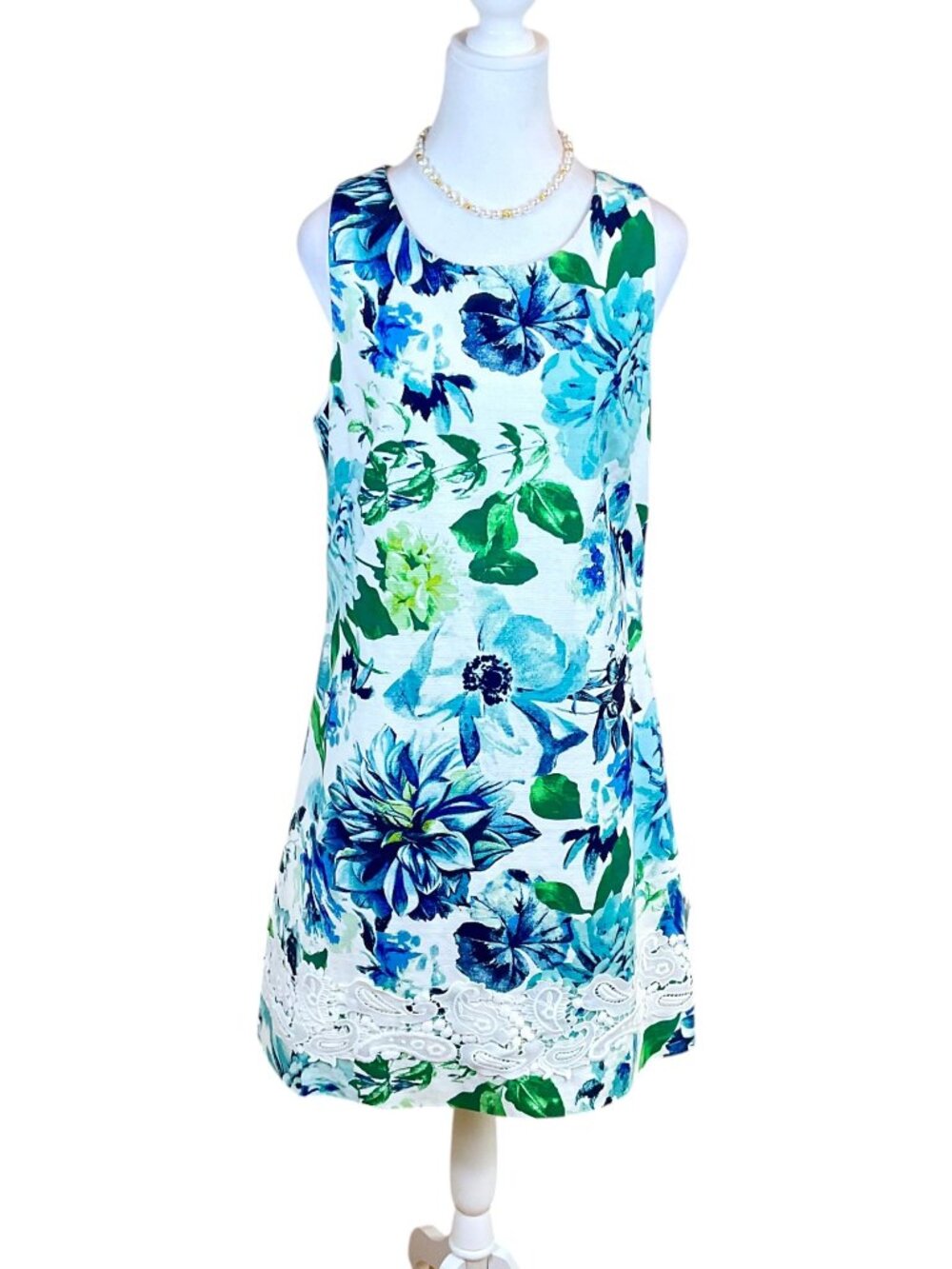 Eliza J Dress Floral Blue Green Cotton (12)